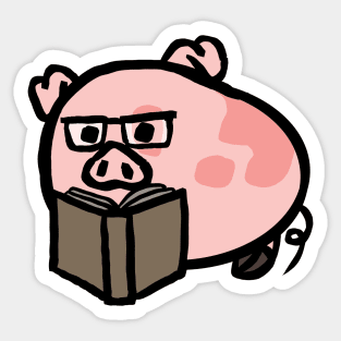 Cute Cartoon Piggy Reading a Book Sticker